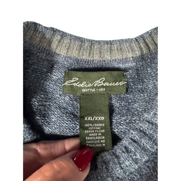 Eddie Bauer Men's Sz XXL Gray Blue Marled Long Sleeve Crew Neck Pullover Sweater - Picture 4 of 6